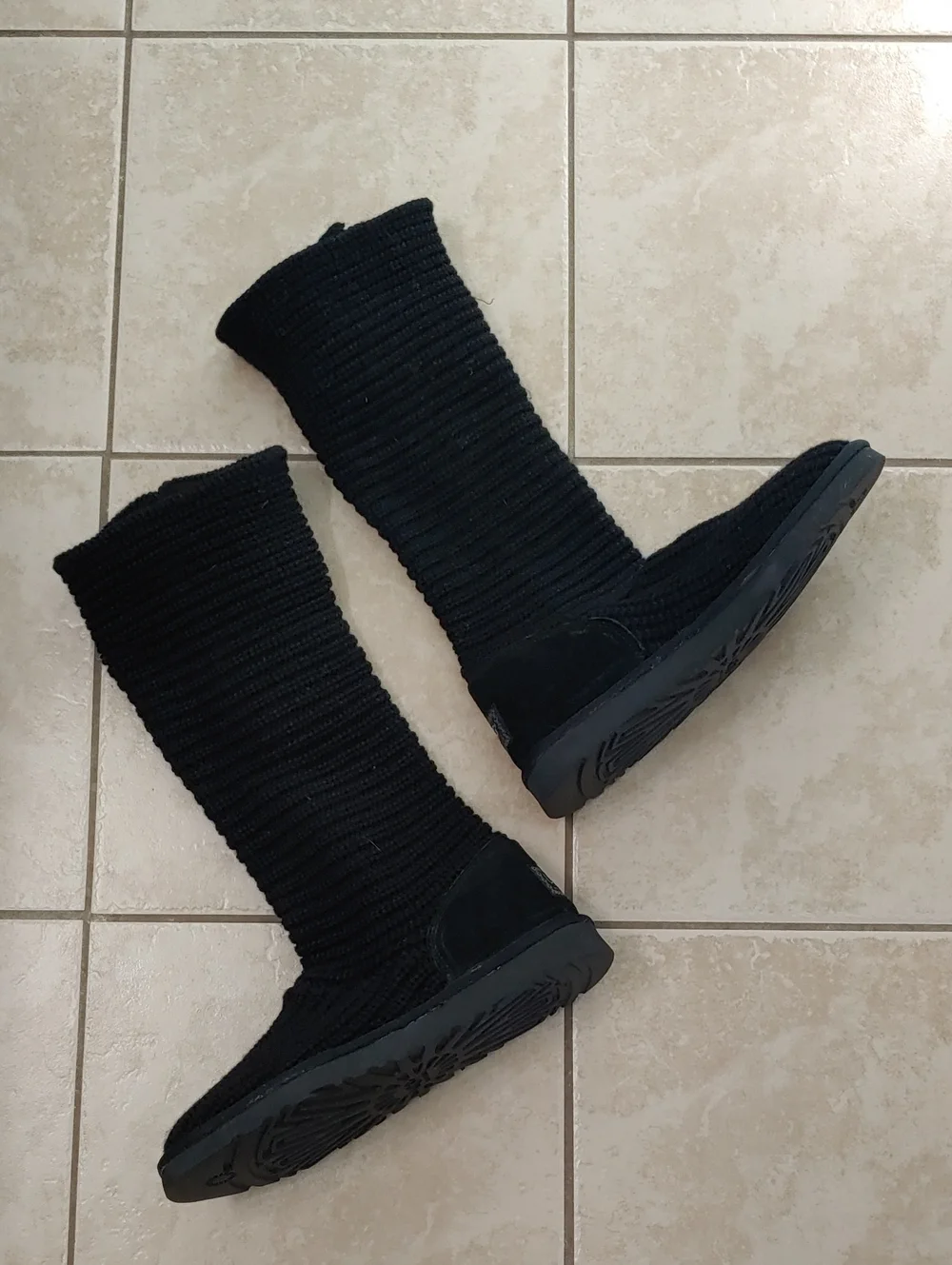 UGG Classic Cardy Knit Boots Black Tall Button Fold Women's Size 10